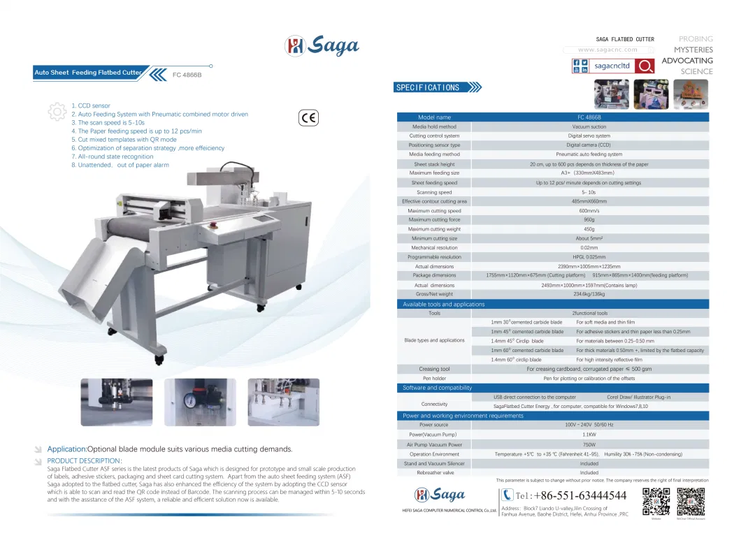 Cutting and Creasing Tool/Intelligent Scanning Flatbed Die Cutter/Contour Cutting Machine/CCD Camera and Servo Motor