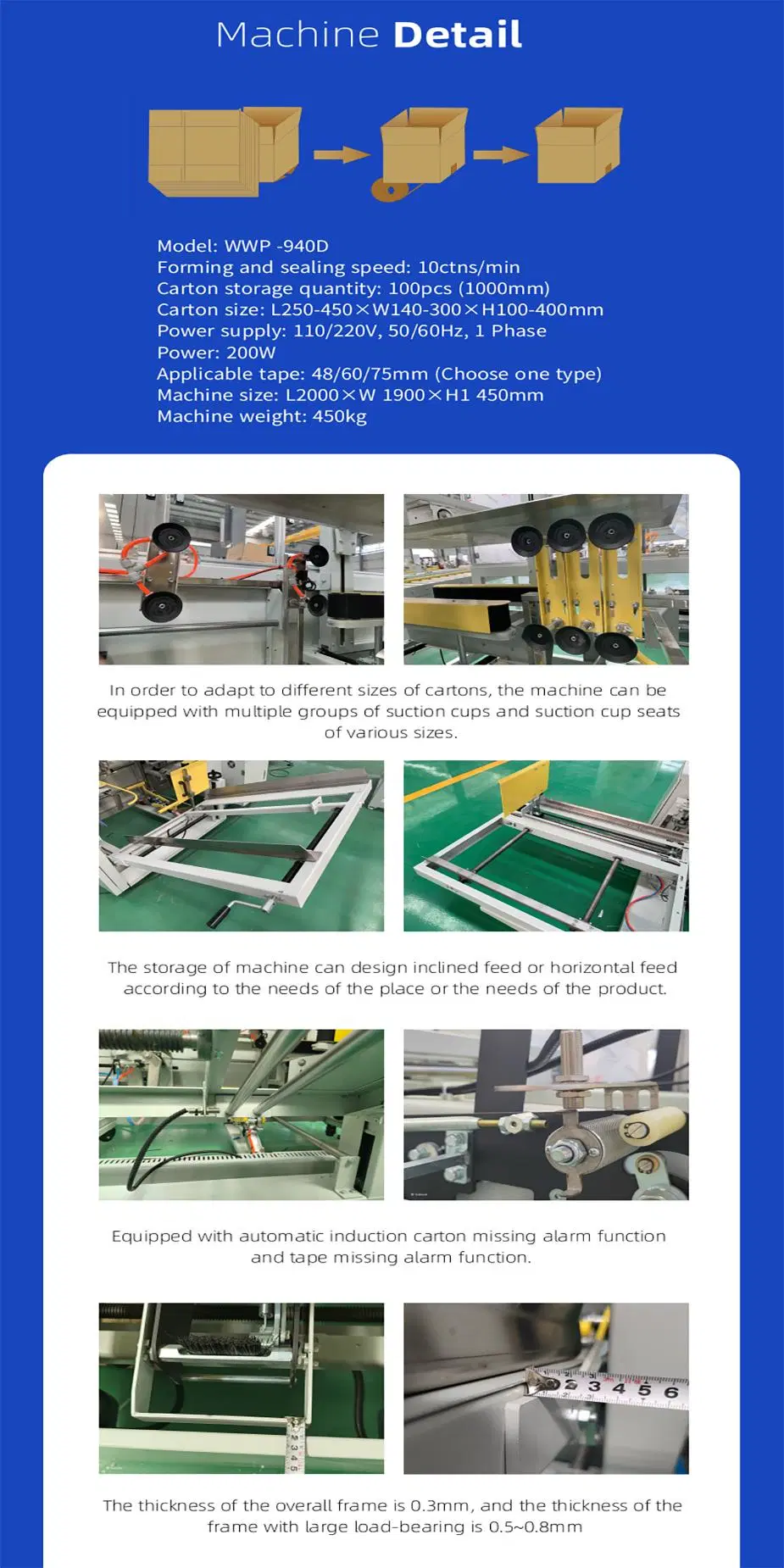 Automatic Vertical Case Erector Carton Erecting Machine Box Forming Machine Carton Packing Machine